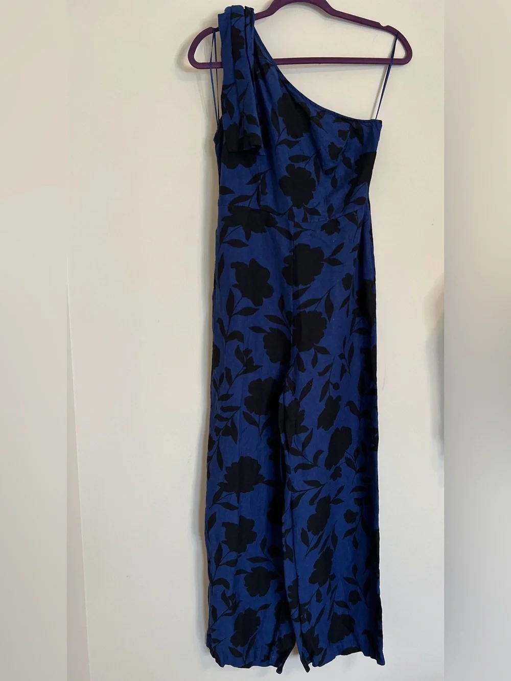 Kate Spade One-Shoulder Blue & Black Floral Jumpsuit Sz 4